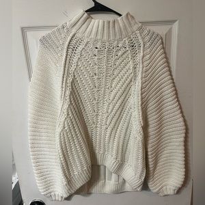 Free People Cropped White Bell Sleeve Mock neck Sweater